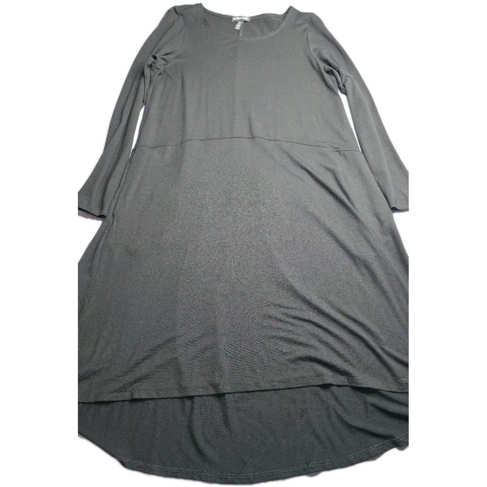Eileen Fisher Dress Womens Medium Black Long Sleeve Pockets Stretch A Line Basic